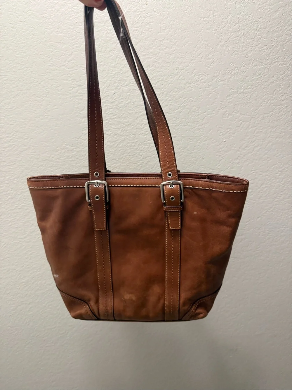 Vintage Coach Brown Leather Tote with Buckle Strap Details